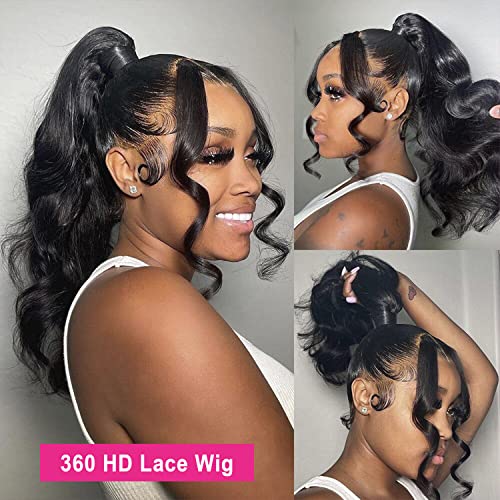 Aaliweya 360 Cabelo de peruca frontal de renda 360 onda corporal HD Wigs de renda cheia Human Human Human 360 Black Natural