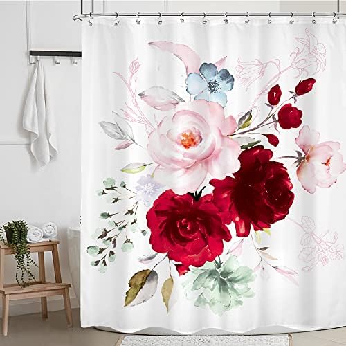 Cinbloo Pink Peony Flower Curtain Rose Rosa Floral Planta de aquarela para mulheres Curta de cortina de banheiro