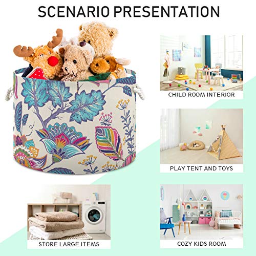 Floral Mamãe Flor Bohemia Toy Toy Round Canvas Organizador Cesta de cesta de armazenamento à prova d'água para crianças Roupa do banheiro