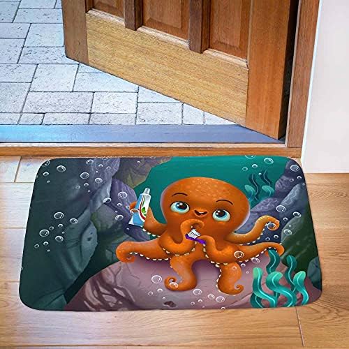 Banheiro de tapete de banheiro desenho animado Octopus escovando os dentes super macios que não deslizam o tapete de esteira
