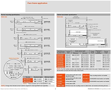 Blum 563H5330B 21 Slides de gavetas em tandem mais kit de Blumotion.