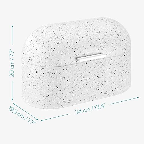 Navaris White Metal Bread Box - Ton com tampa para balcão de cozinha - Design retro manchado - extra alto para pães