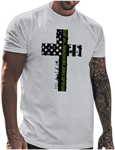 XXBR Soldado patriótico Mense Camisetas curtas Bandeira American Jesus Cross Print Tops Running Workout Sports Basic Tees