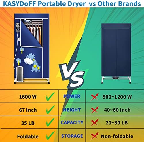 Secador portátil de Kasydoff, secador de roupas de 1600W-67 polegadas, capacidade de secadora portátil de 35 lb de 35 lb de 35 lb,