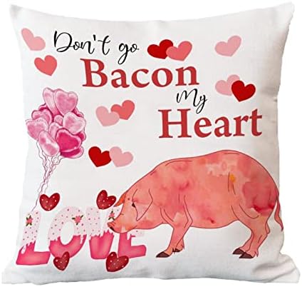 Não bacon meu coração Casto da fazenda Tampa de almofada rosa Vermelho amor Balão fazenda Animal Pig Decoração Capas de travesseiro