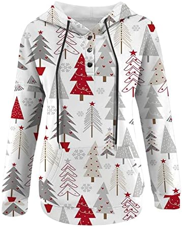 Moletons de Natal de Kagayd Womens Nonos Posicionamento Imprimir Button Up Up Colegono Cole