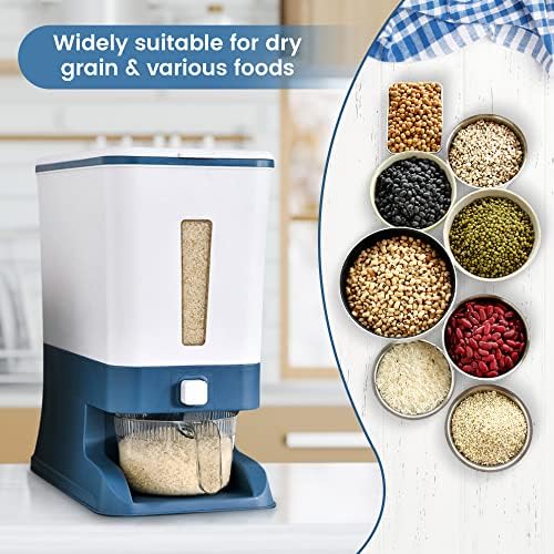 Dispensador de arroz 25 libras - armazenamento de recipiente de grãos selados com cilindro de medição - Armazenamento de arroz de plástico de várias finalidades para cereais, calos e nozes - dispensador de arroz à prova de umidade por Moore