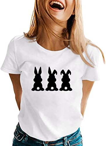 Camiseta de páscoa camiseta para mulheres fofas de coelho de manga curta o pescoço gnomos blush top plus size casual party