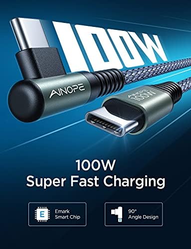 AinOpe USB C TO CABO DE USB C, [100W 6 pés 90 graus] Tipo C para Tipo C 20V/5A Super Fast Charging Nylon Cabo trançado