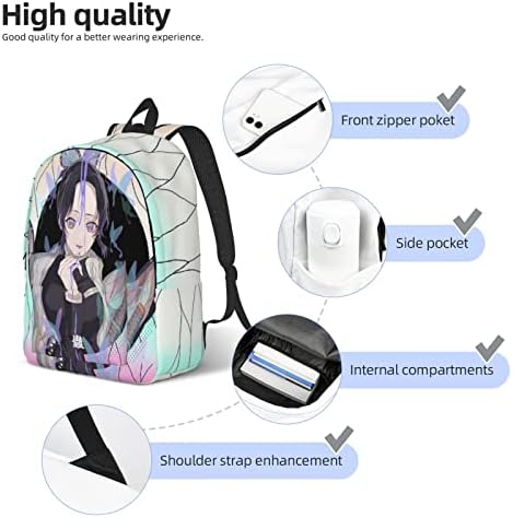 Homraa Demon Anime Shinobu Kocho Backpack Mulheres Mulheres Estudantes Backpack de moda da escola para fãs de anime Homens