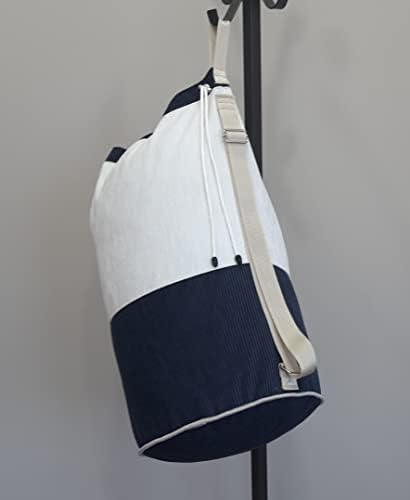 Bolsa de lavanderia com monograma de cor creme azul, cesto de lavanderia personalizada, bolsa