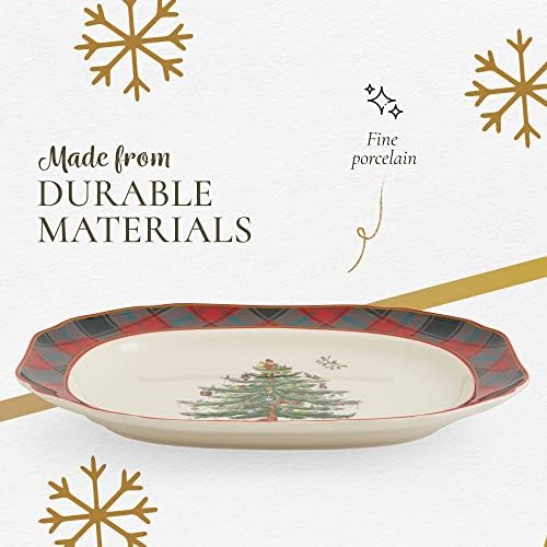 Spode - Coleção de árvores de Natal - Tartan 14 polegadas de prato retangular - lava -louças, microondas e freezer