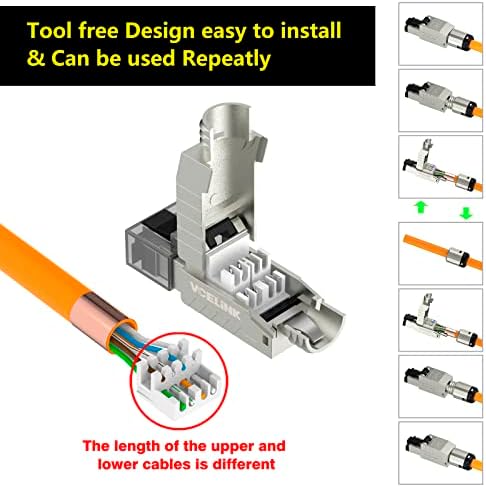 VCELink RJ45 Conectores CAT7 2 pacote 2, ligas de liga de zinco sem ferramentas blindadas Ethernet Plugues de terminação para cabos