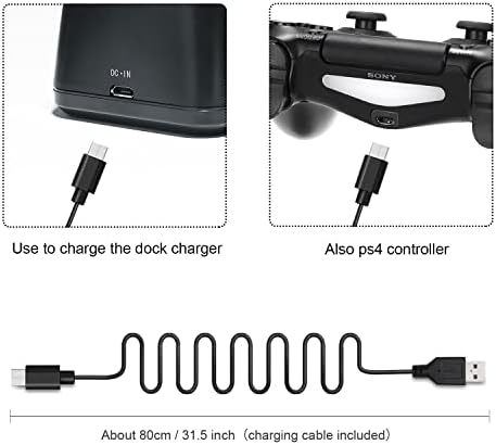 Carregador do controlador Gamfami PS4, Estação de Carregamento de Controlador PS4 USB dual para Pstation 4/ PS4/ Slim/