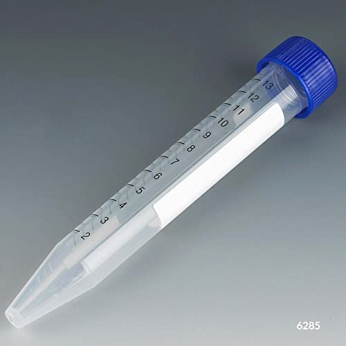 Globe Scientific 6285 Tubo de centrífuga de polipropileno com tampa de parafuso superior plana azul, estéril, graduação impressa,