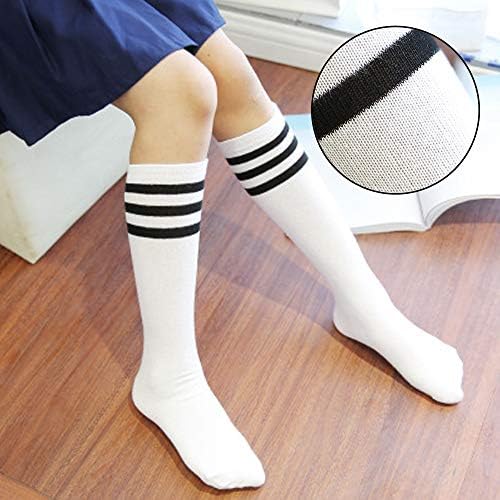 YMKF SQQR 6 pares de meias de futebol de joelho para crianças, meias uniformes esportivas para jovens, meias listradas para
