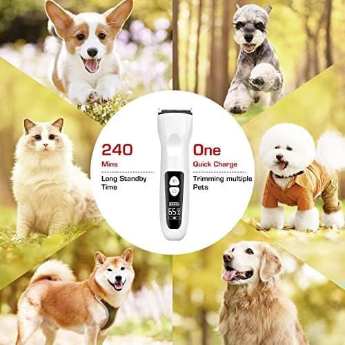 Augrethru Titanium Blade Dog Clippers Baixa ruído sem fio 2200mAh Recarregável 7000RMP DOG CLIPPERS DOM PARTIMAIS PARA A BRIMELAÇÃO