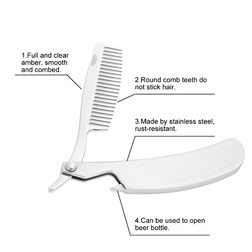 Pente de barba dobrável, portátil bigode dobrável abridor de garrafas portátil pente de barba de aço inoxidável por salão e uso doméstico