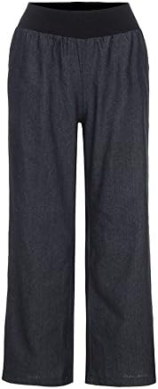 Calças de linho para mulheres de verão elástico de altura harema calça solta as calças de colheita de pernas largas de pernas largas