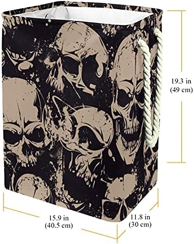 Deyya Skull Grunge Laundry Basket com alças embutidas com suportes destacáveis ​​cesto de roupa dobrável para lavar, armazenamento