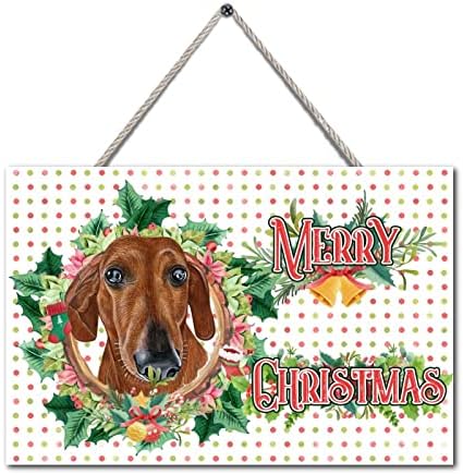 Christmas Wooden sinal de cachorro fofo Holly Wreath Wood Wood Sign Decoração de Natal como presente de feriado sazonal