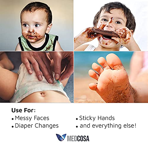 Luvas de limpeza de bebês suaves de cabeça aos pés, alcoólico de álcool Medcosa | Panos de lavagem descartáveis ​​pré-agressados