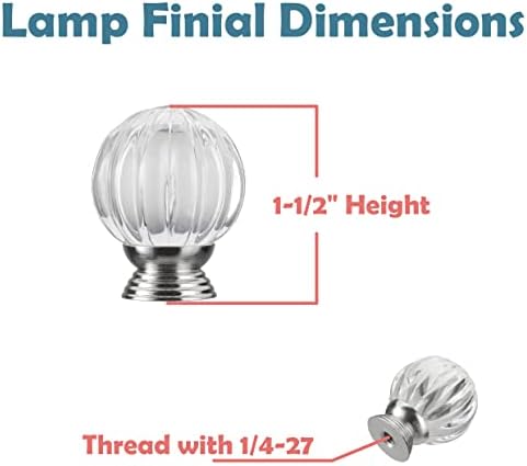 Aspen Creative, níquel polido 24049-09-1, forma de abóbora de cristal k9 clara 1-1/2 Finial para sombra da lâmpada, base