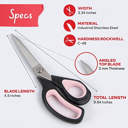 Scissors de costura do XFasten para corte de tecido rosa rosa 9,5 polegadas Profissional Scissors Costura | Tesoura de tecido pesado,
