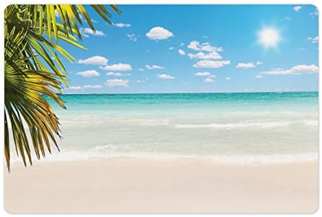 Tapete de estimação do oceano lunarable para comida e água, praia sonhadora do Caribe com céu de água cristalina