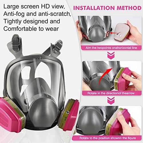 Gshubb 6800 Conjunto de respirador de máscara facial completa e máscara de respirador 6200 com filtros 60926 para pintura,