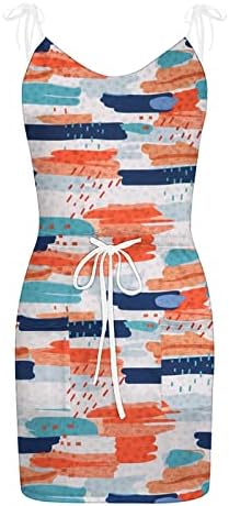 Vestidos listrados de verão feminino casual v pescoço mini -tanque vestido mangas praia férias de férias com bolsos