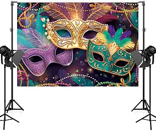 Maijoeyy 7x5ft Mardi Gras Party Beddrop Purple Green Green Gold Gold Dress-Up Party Banner Decorações de bandeira