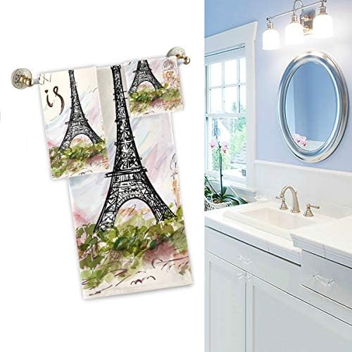 Naanle elegante Eiffel Tower Paris Art pintando conjunto decorativo de luxo suave de 3 toalhas, 1 toalha de banho+1 toalha de mão+1