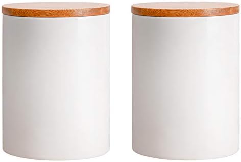 LAWEI 2 Pacote de alimentos cerâmicos Jar com tampas de bambu - 10 oz de gotas de armazenamento de gabinetes de cafeteria