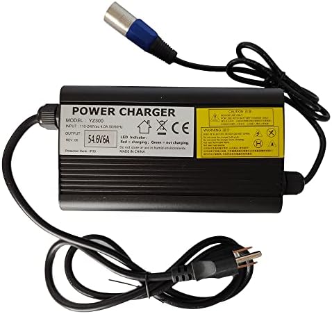 Adakoo 54.6V 6A Adaptador de energia para 48V 13S Carregador de bateria de lítio com conector XLR de 3 pinos, concha de alumínio