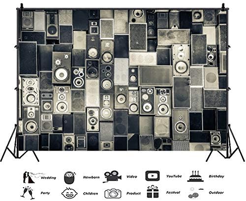 Baocicco 12x10ft Vintage Party Party Beddrop Music Speakers Monocromo Vintage Style Photography Background para