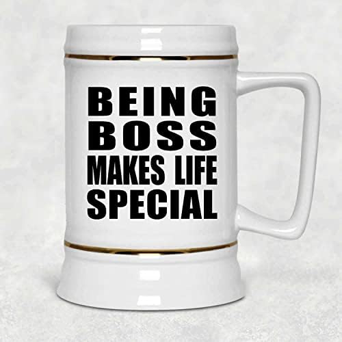 Designsify Being Boss torna a vida especial, caneca de 22 oz de cerveja com tanque de cerâmica com alça para freezer, presentes
