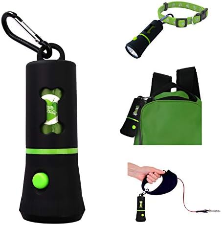 Dispensador de sacolas de resíduos com lanterna LED, porta -malas de cocô para trela de chumbo de cachorro, dispensador de