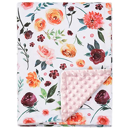 Clanta de bebê para meninas Super macio de dupla camada Minky com apoio pontilhado, recebendo cobertor com elegante cobertor imprimido