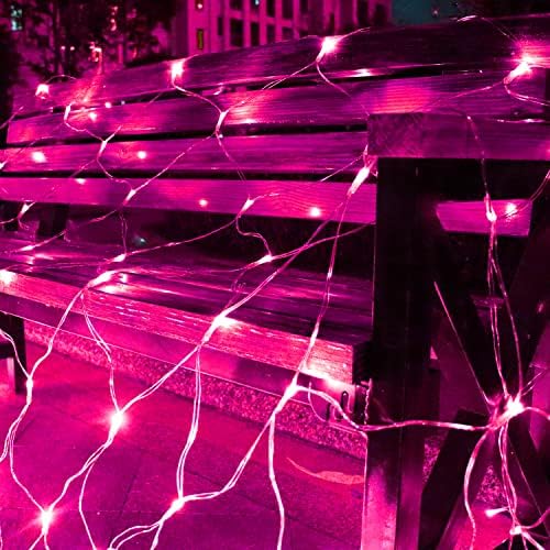 A rede solar ilumina a decoração do dia dos namorados rosa, 204 luzes de malha LED ao ar livre, fios transparentes à prova