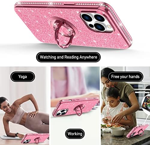 Henpone Glitter iPhone 13 Pro Max Cases para mulheres, [Surround Bumper Rumper Rhinestone] Caixa de telefone Bling brilhante