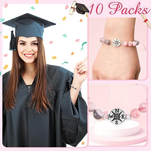 Yinkin 10 PCs Presentes de graduação Bracelets de graduação de bússola de pedra natural com 10 PCs Graduation Gift Card