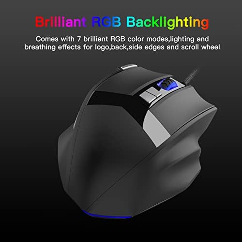 Yolispa USB Wired Mouse 10- Mouse de jogos-chave com RGB Light 4- Nível 4-Nível Ajustável DPI para trabalho diário de