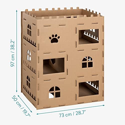 Castelo de gato de papelão Navaris - Play de cartas Play House for Cats - Cardboard Tower Tower - Pet Playhouse Hideout Fort -