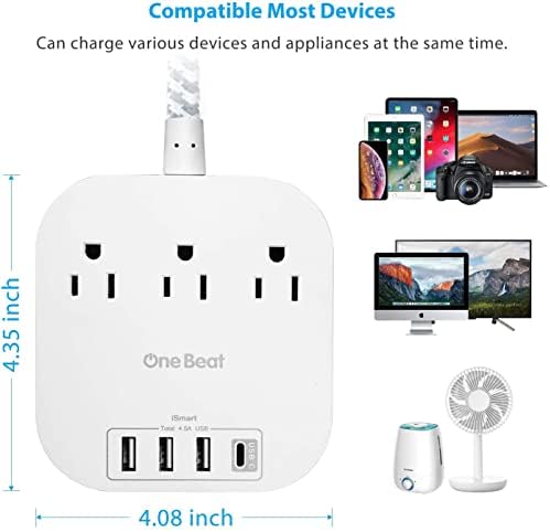 Power Strip - cabo de extensão de 10 pés de comprimento com portas USB C, 3 pontos de venda 4 estação de carregamento de desktop USB,