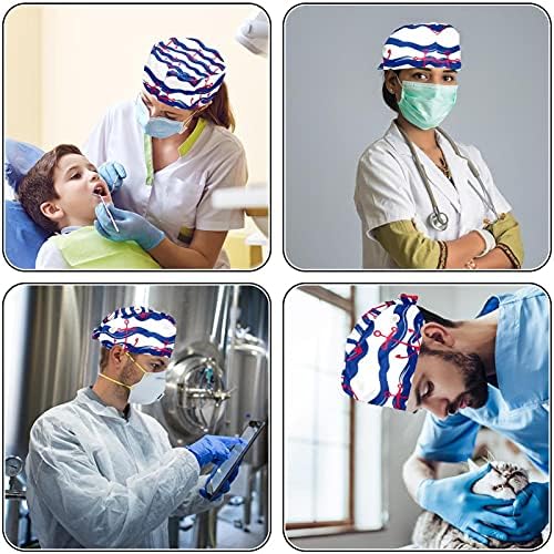 2 âncora de embalagem com tampas de trabalho estético de peixe de peixe com faixa de suor para homens, Bouffant Scrub Turban