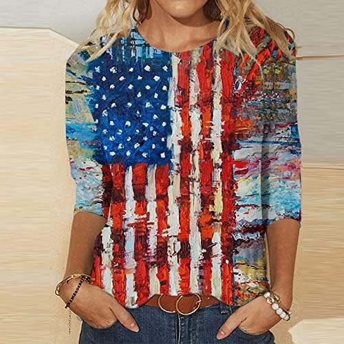 Ausyst Women American Flag 4 de julho Camise