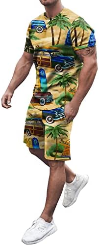 2023 New Men Men Primavera roupa de verão praia de manga curta camisa estampada de traje curto 2 peças calças de terno