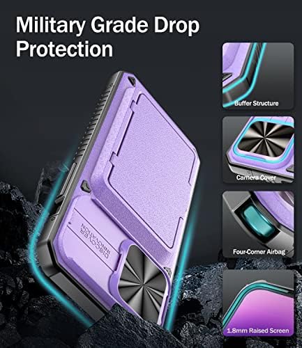 Vihibii para iPhone 14 Pro Max Case com tampa de proteção contra câmera deslizante, suporte de cartão embutido e kickstand,