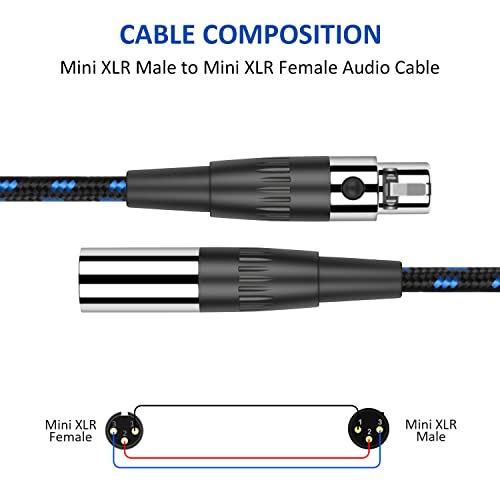 Dremake mini-xlr masculino para fêmea adaptador de áudio, 1ft/0,3m mini xlr para mini xlr cordão conversor, ouro manchado